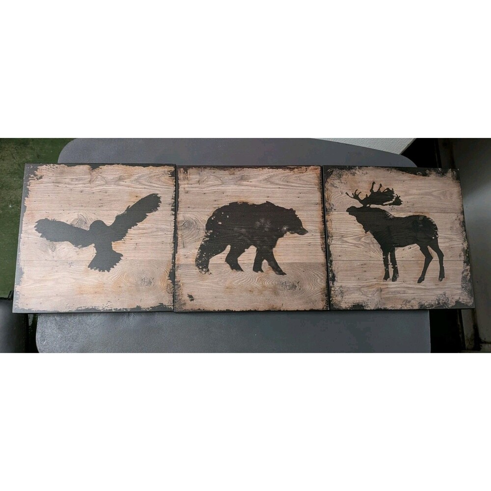 Nature Wildlife IKEA 3 Piece Wall Art Owl Elk Bear